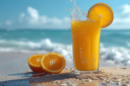 海边的橙汁图片