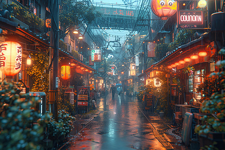 雨中的街道背景图片