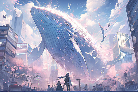 城市上空的巨鲸图片