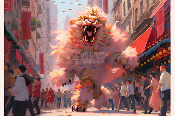 唐人街的华人舞狮图片