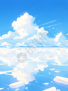 寂静浩渺的天空和湖面图片