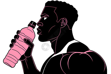 男士健身肌肉健壮的男子拿水瓶插画