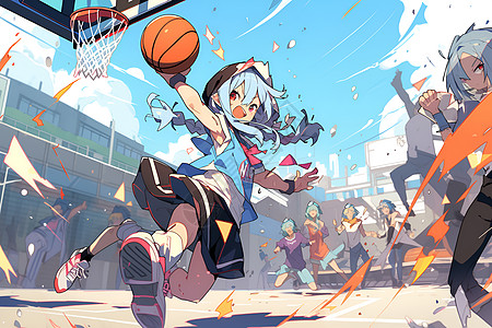 打篮球的女孩背景图片