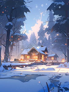 雪中小屋美丽风景图片