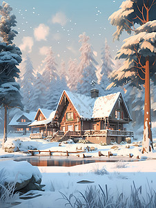 冬日小屋美景图片
