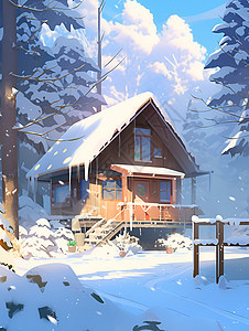 冬日小屋白雪皑皑图片