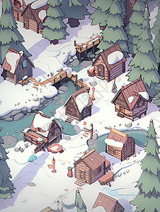 冬季仙境温馨雪村背景图片