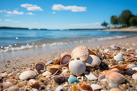 色彩斑斓的贝壳点缀沙滩图片