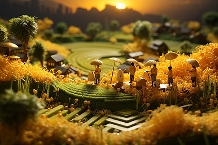 金黄稻田中的景观图片