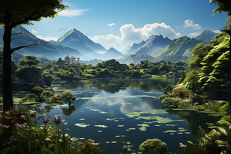 湖光山色中的美景图片