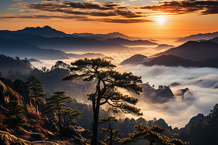 人间仙境黄山云海背景图片