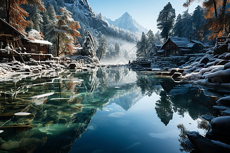冬日雪山湖泊背景图片