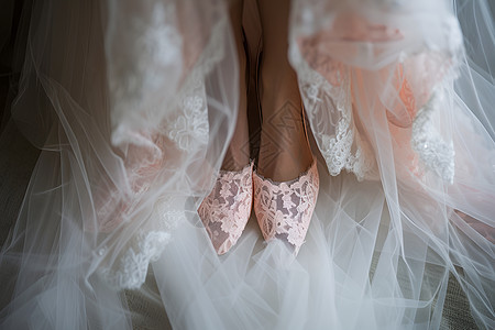 婚纱中的结婚婚鞋图片