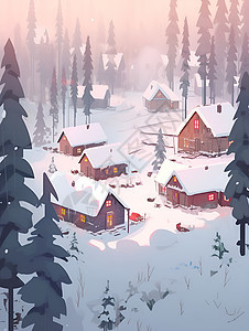 冬季森林中的房屋背景图片