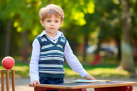 桌子前的小男孩背景图片