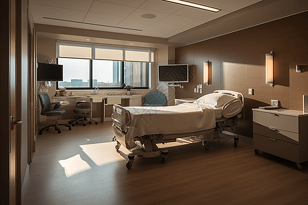 医院病房内的空床图片