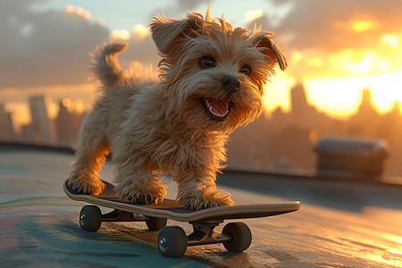 小狗坐在滑板上图片