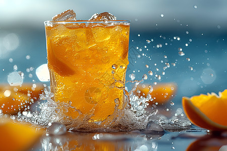 冰爽橙汁背景