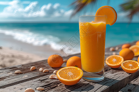 海边的橙汁图片