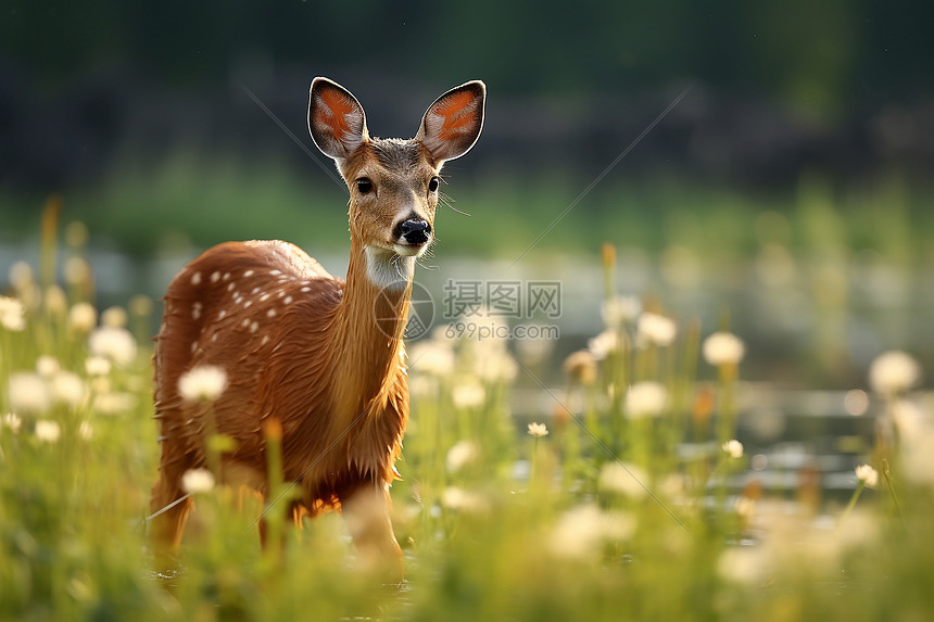 野生鹿在草地上图片