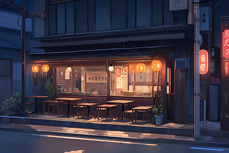 夜晚的日本餐厅图片