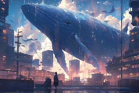 巨鲸梦境城市背景图片