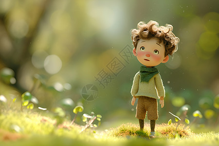 站在草坪上的小男孩图片