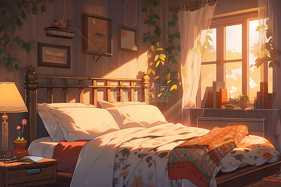 阳光洒进温馨的卧室图片