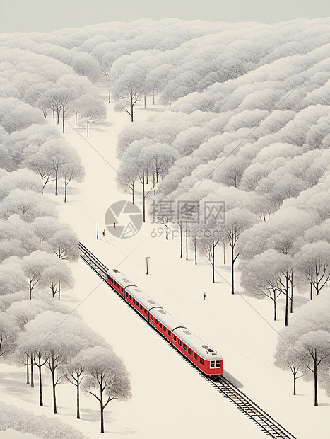 雪地里穿行的火车图片