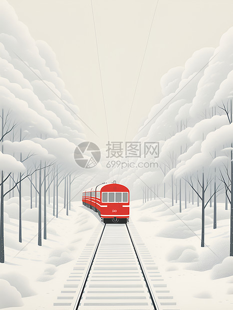 穿越雪林的火车图片