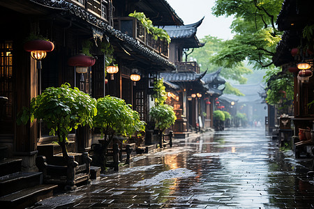 雨后的古镇背景图片