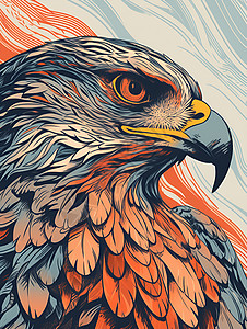鹰头素材背景中炫彩的鹰头插画