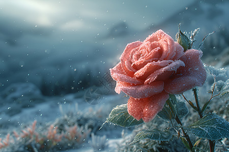 户外凝固的冰玫瑰图片