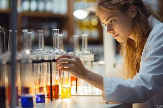 实验室内做实验的女化学家图片