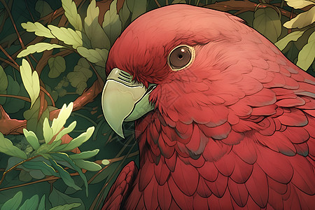 红羽鹦鹉在树梢上背景图片