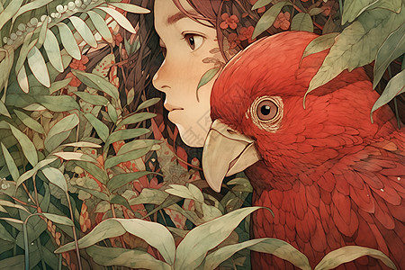 红鹦鹉丛林艺术图片