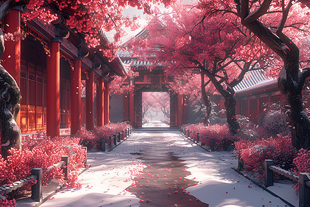 雪景下的唐宫美景图片