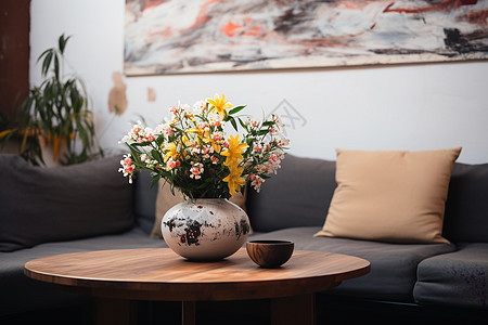 客厅桌上的花束背景图片