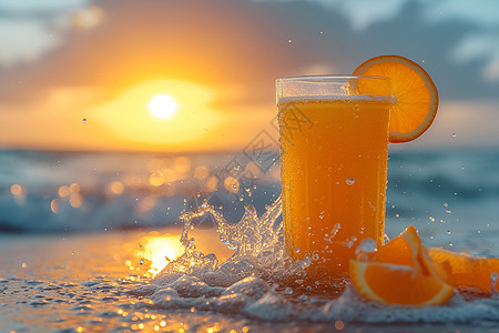阳光下的橘子汁高清图片