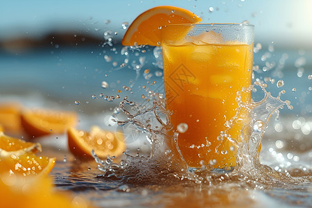 夏日冰爽橙汁背景图片