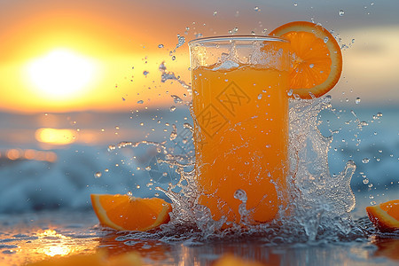 夕阳下的橘汁图片
