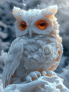 冰雪玲珑的白色猫头鹰图片