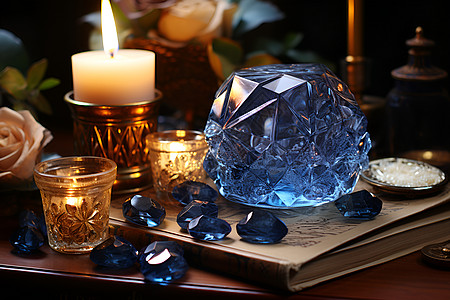 水晶蜡烛蓝色水晶簇背景