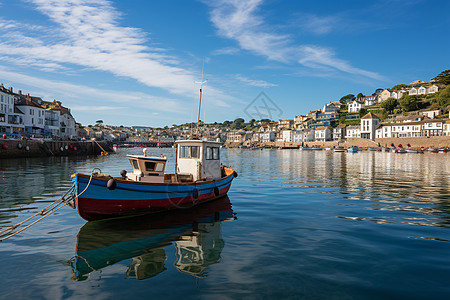 渔船在海滨小镇图片