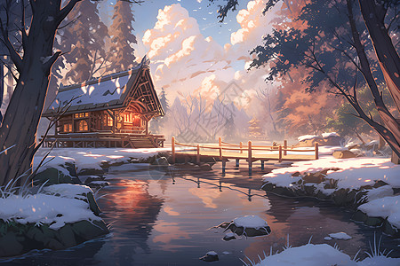 冬日童话小屋图片