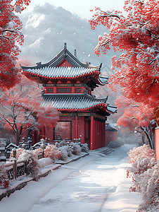 冬日红墙梅花图片