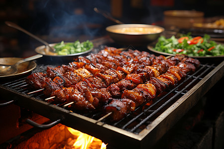 厨房食物新鲜的烤串背景