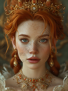 红发女子佩戴皇冠背景图片
