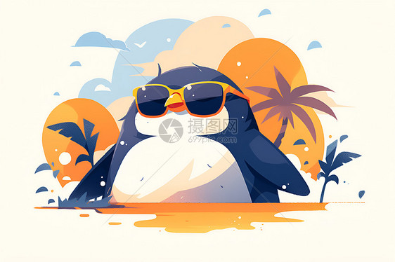 企鹅戴着太阳镜图片