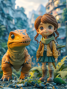 女孩与恐龙背景图片